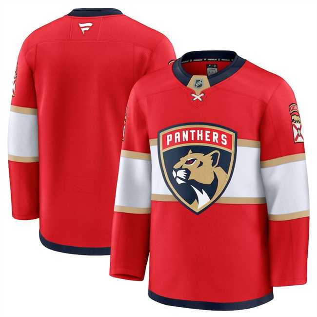 Mens Florida Panthers Custom Red 2024-25 Home Stitched Hockey Jersey